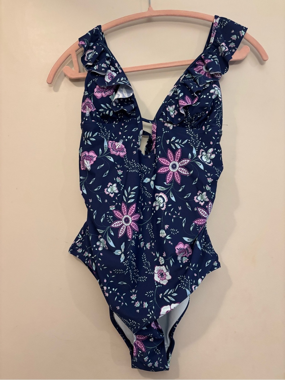 Cupshe Navy Floral Ruffle One-Piece Swimsuit